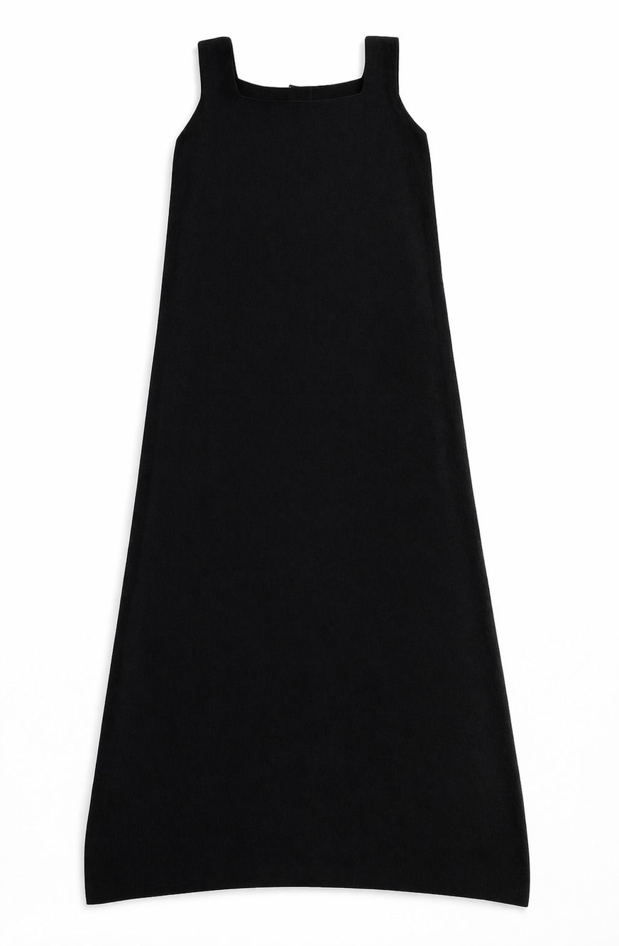 Eileen Fisher Black Washable Wool Maxi Dress PS Petite Sleeveless Minimalist